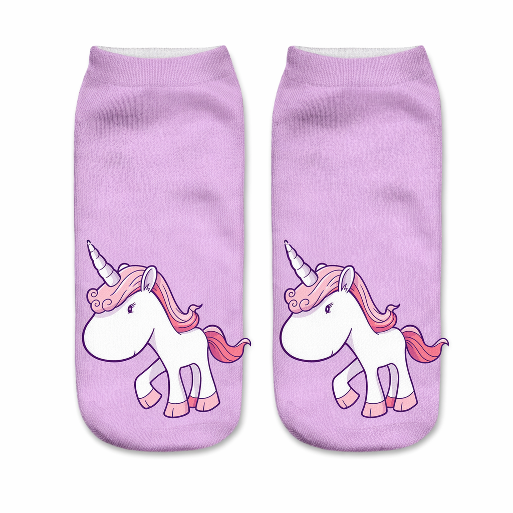 Magical Emoji Ankle Socks Inspired by Apple Unicorn Emoji Purple