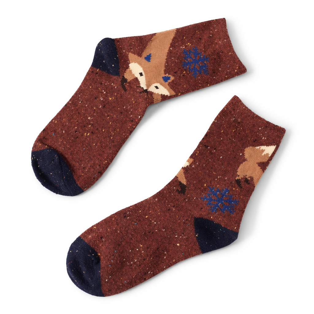 Snow Fox Christmas Socks with Embroidered Design and Vibrant Colors Red Fox Snowflake