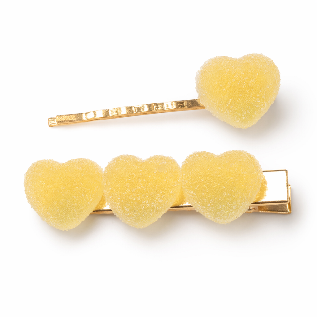 Handcrafted 3D Heart Shaped Sugar Candy Hair Clips Yellow