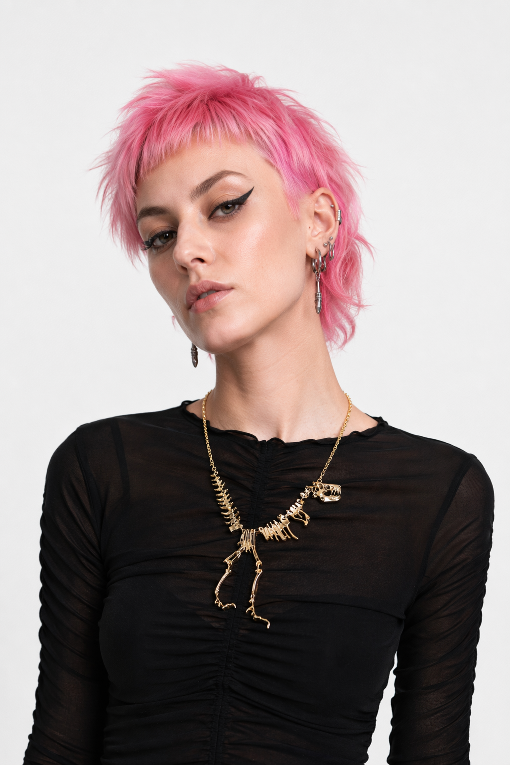 Cute T-Rex Bone Necklace in Black, Gold, or Silver Plated Hardware Gold