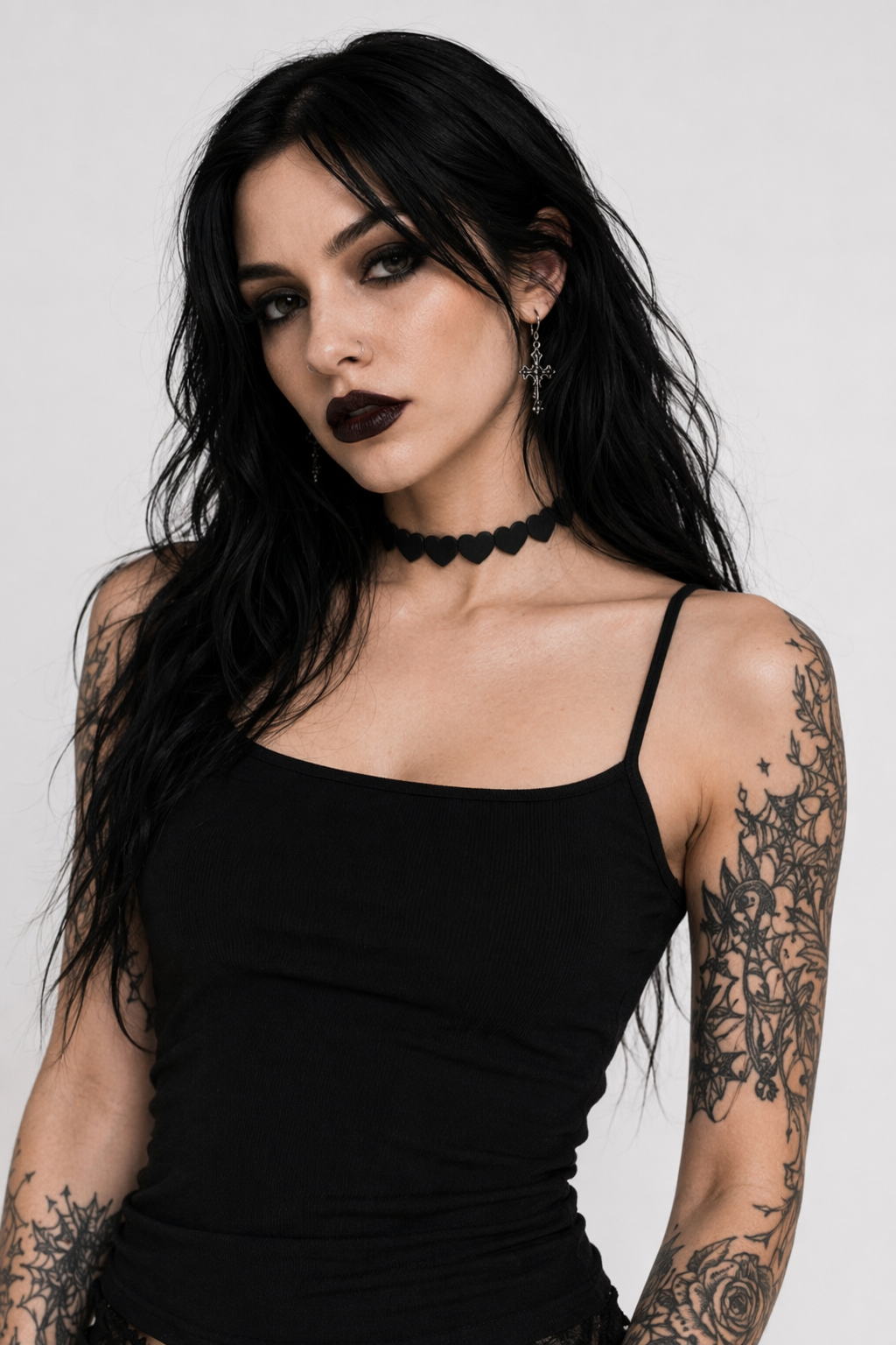 Jet Black Heart Choker Necklace for Chic Goth Fashion Solid