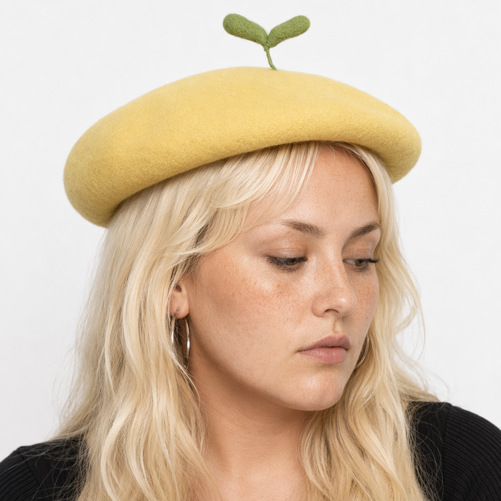 Kawaii Berets for Stylish Lolita Fashion and Accessories Yellow With A Sprout