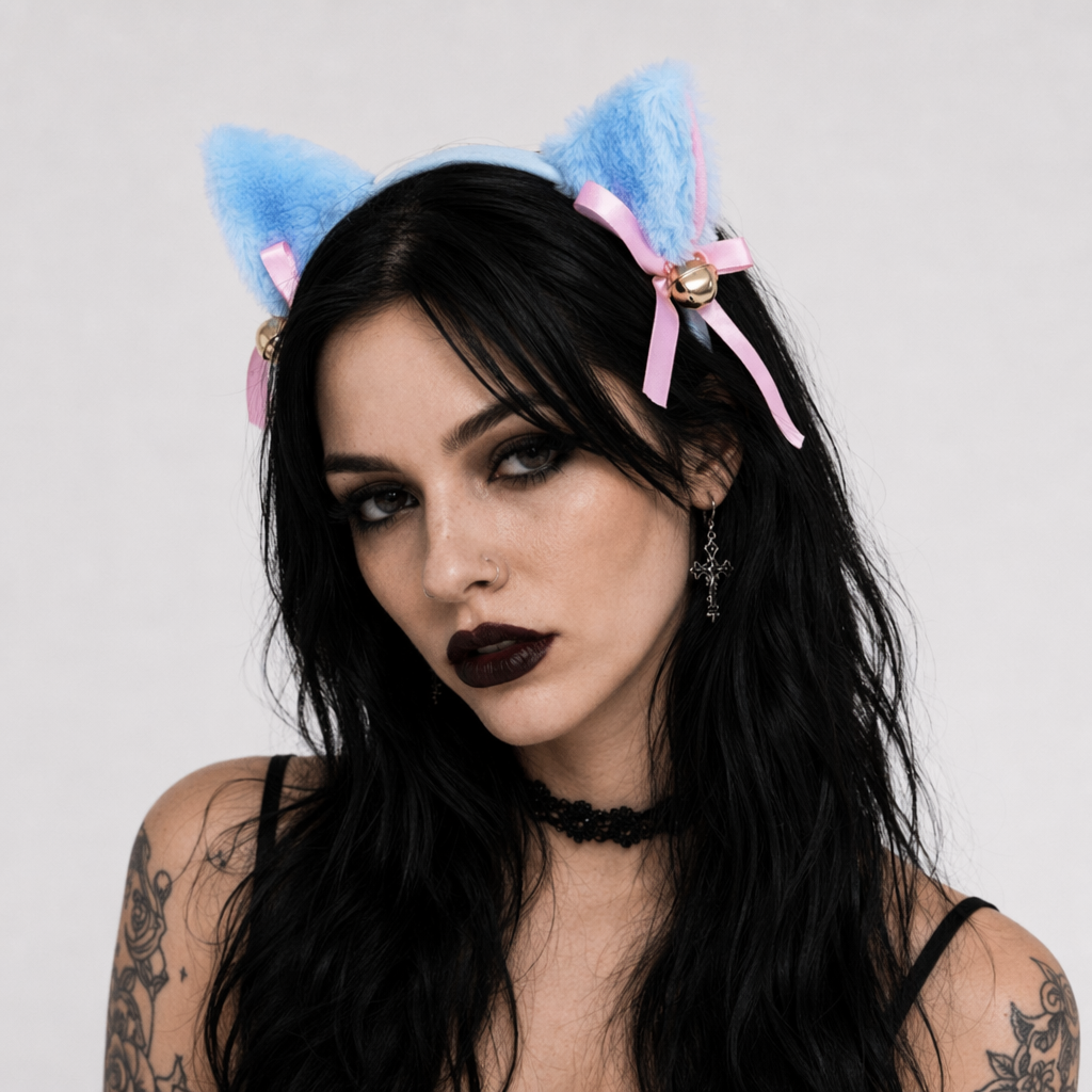 Adorable Faux Fur Fox and Kitten Ears Headband for Kawaii Outfits Blue