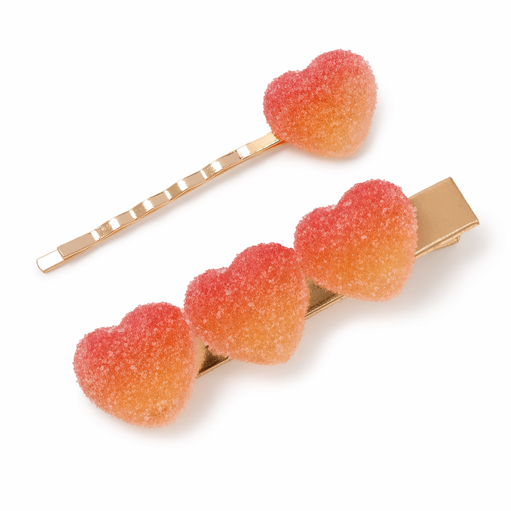 Handcrafted 3D Heart Shaped Sugar Candy Hair Clips Orange