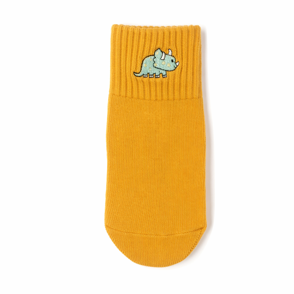 Adorable Kawaii Baby Dinosaur Socks for Cute Style Mustard Triceratops