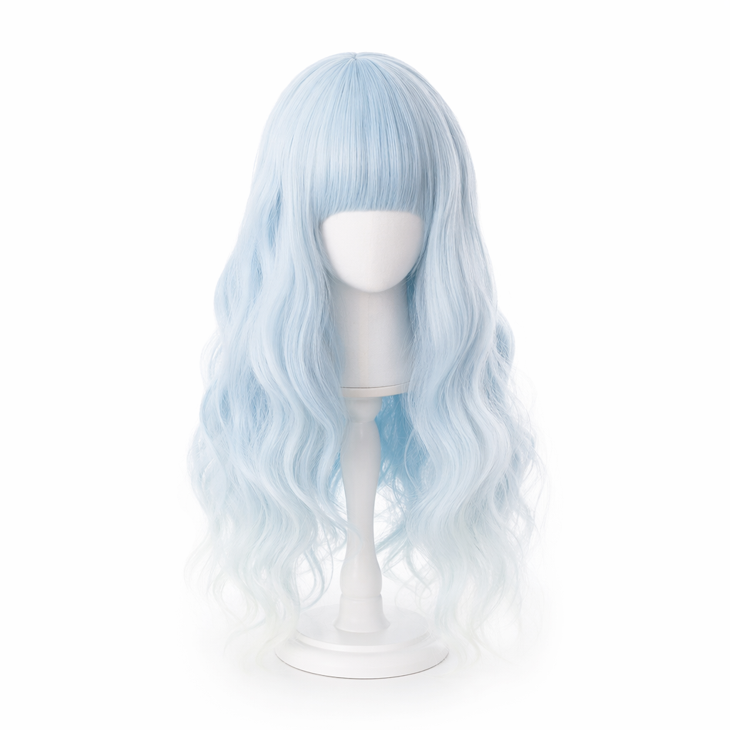 Pastel Blue Long Wavy Lolita Wig with Sweet Fringe Default Title