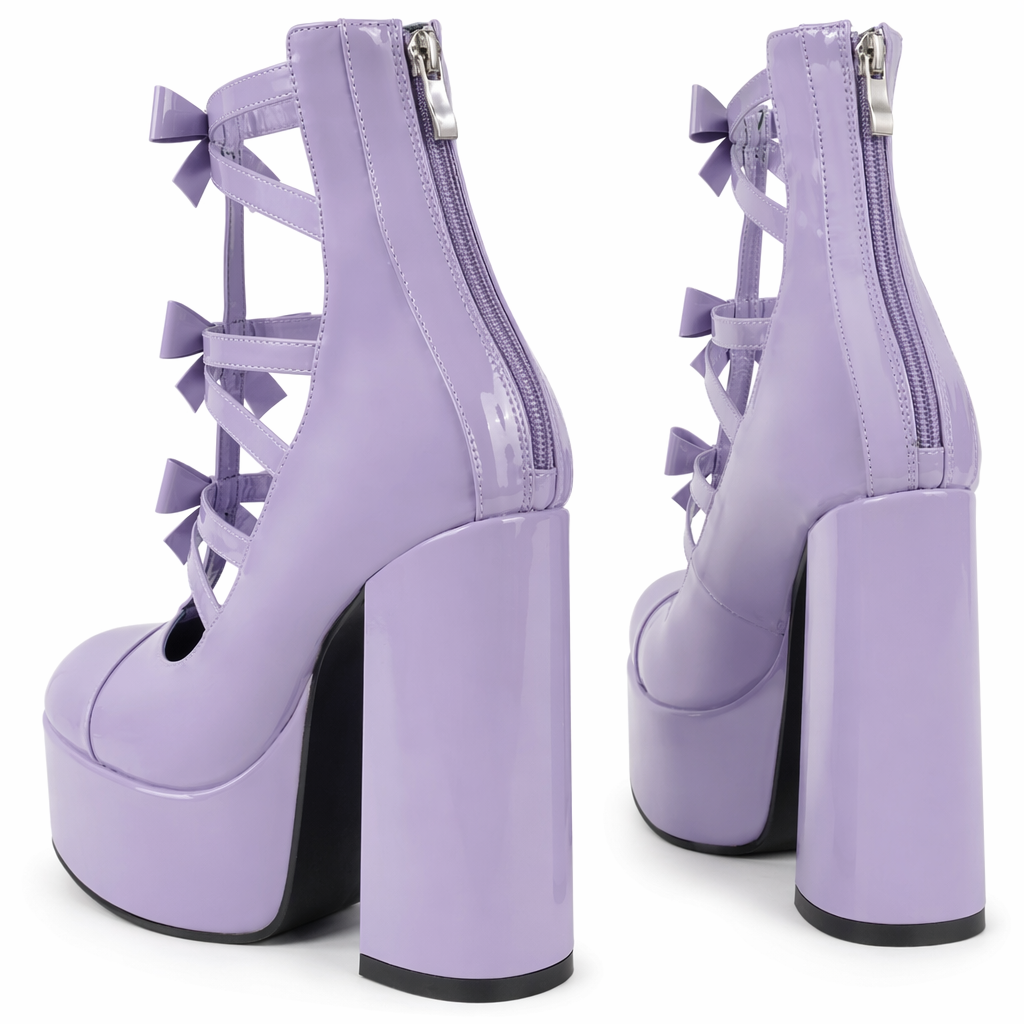 Baddie Babydoll Heels for Kawaii and Lolita Style Enthusiasts Ribbon Purple