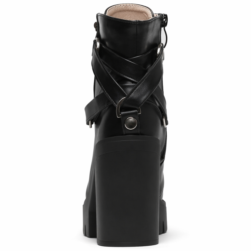 Chunky Biker Ankle Boots in High-Quality Vegan Leather black