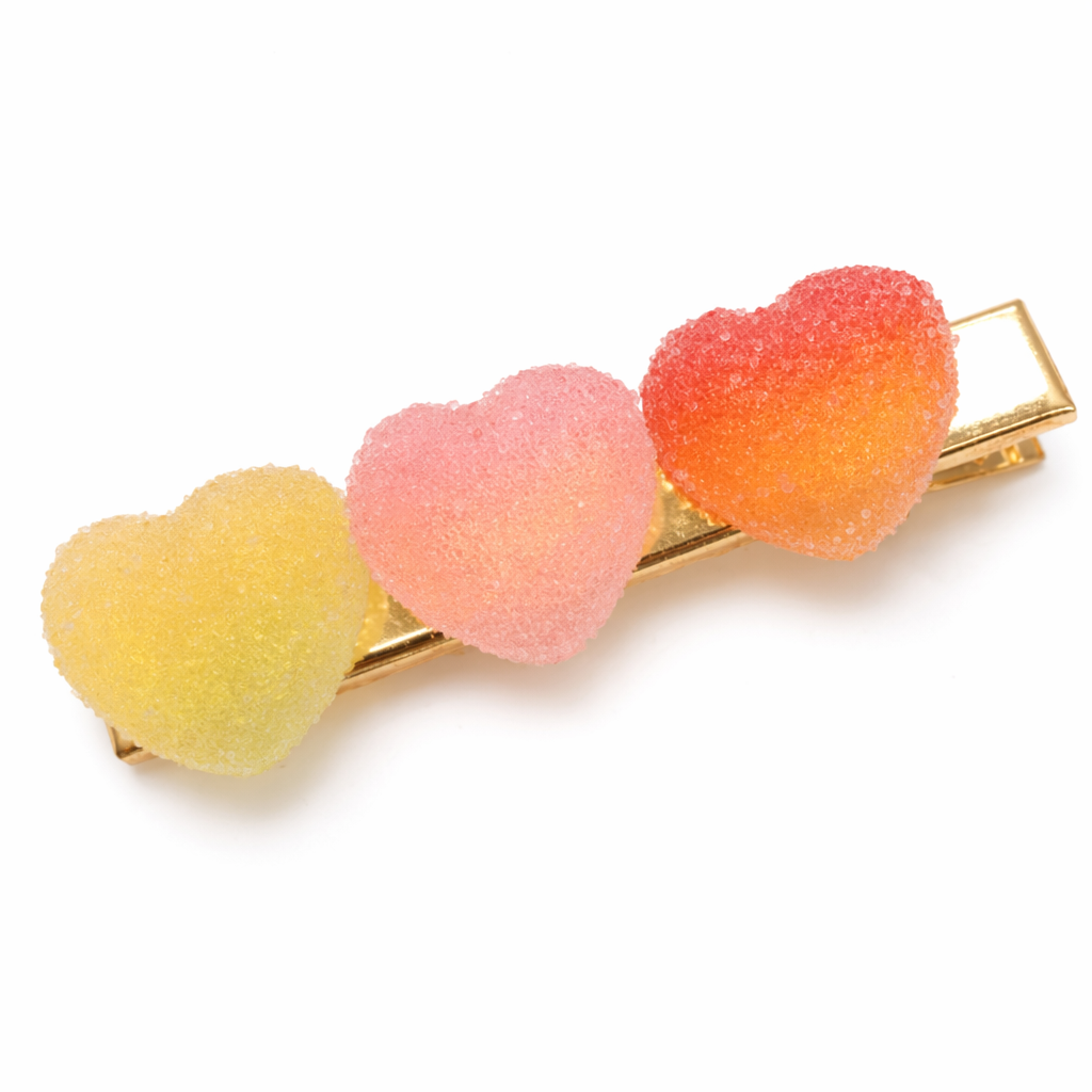 Handcrafted 3D Heart Shaped Sugar Candy Hair Clips Yellow Pink Orange