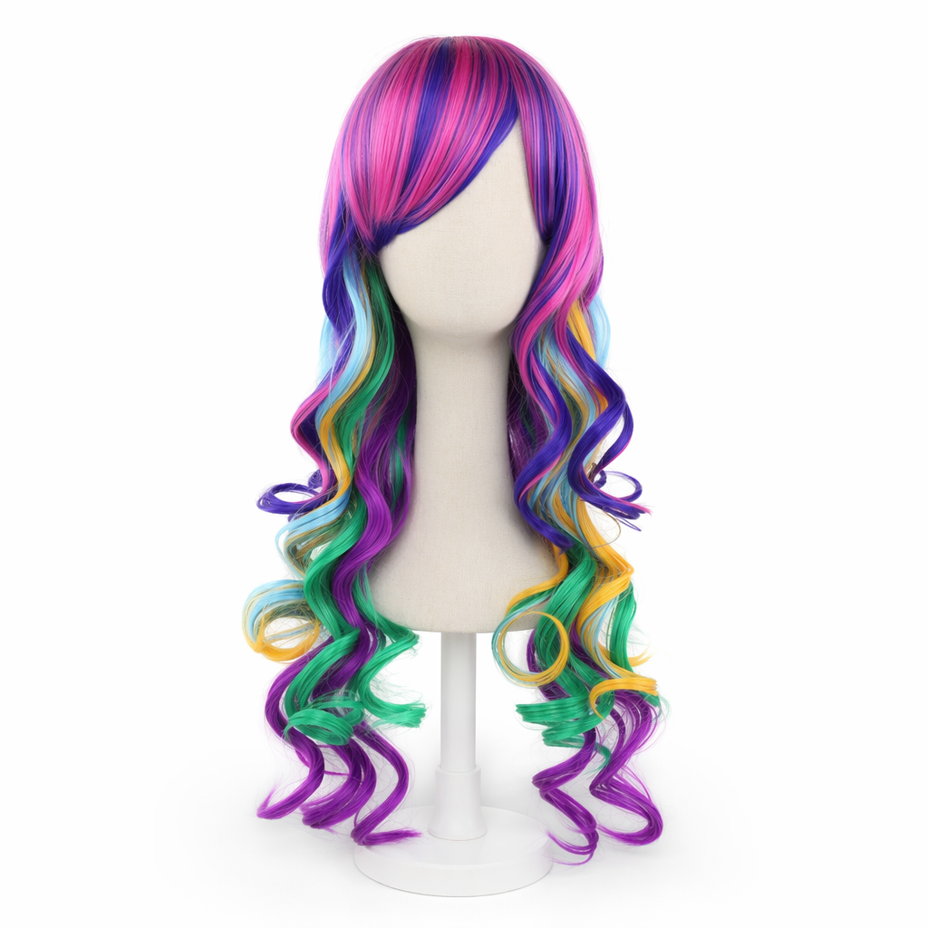 Stunning Long Cosplay Wig with Soft Fringe in Stylish Colors Curly Multi Color
