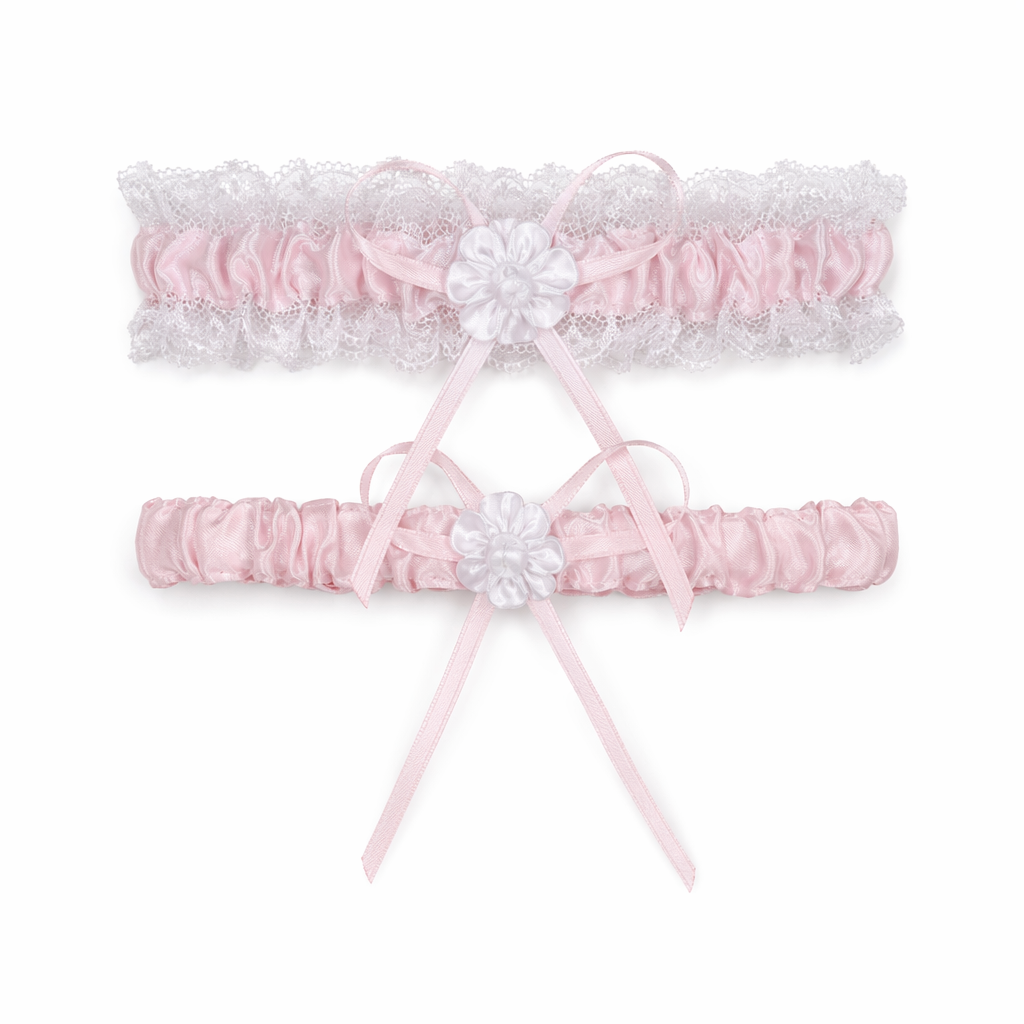 Ruffled Vegan Garter Belt Set with Chiffon and Lace Details Pink