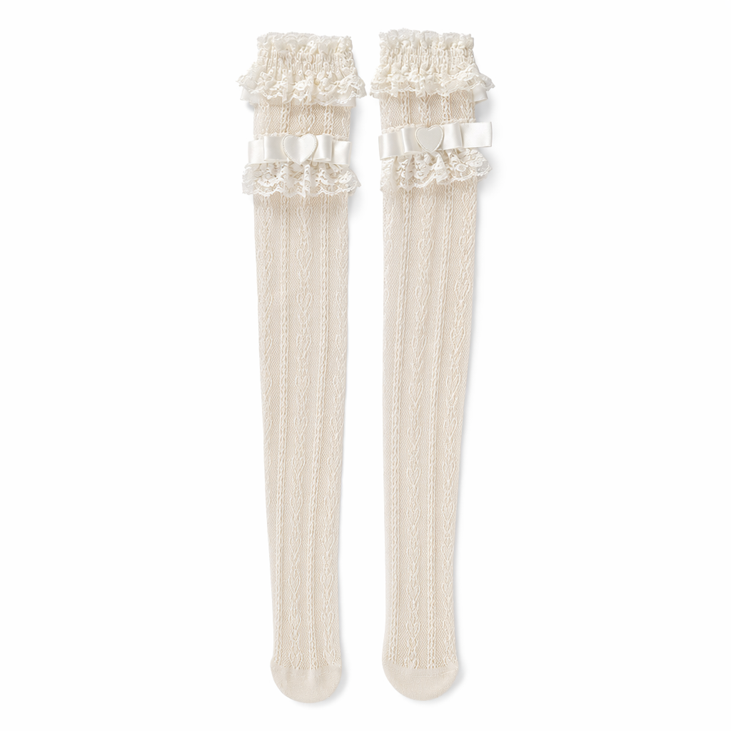 Kawaii Lace Heart and Ribbon Stockings for a Cute Style Upgrade Cream Heart Lace