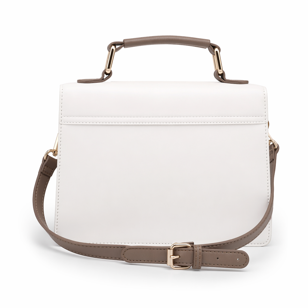 Baby Bear Lolita Handbag with Luxurious Vegan Suede and Leather White Brown