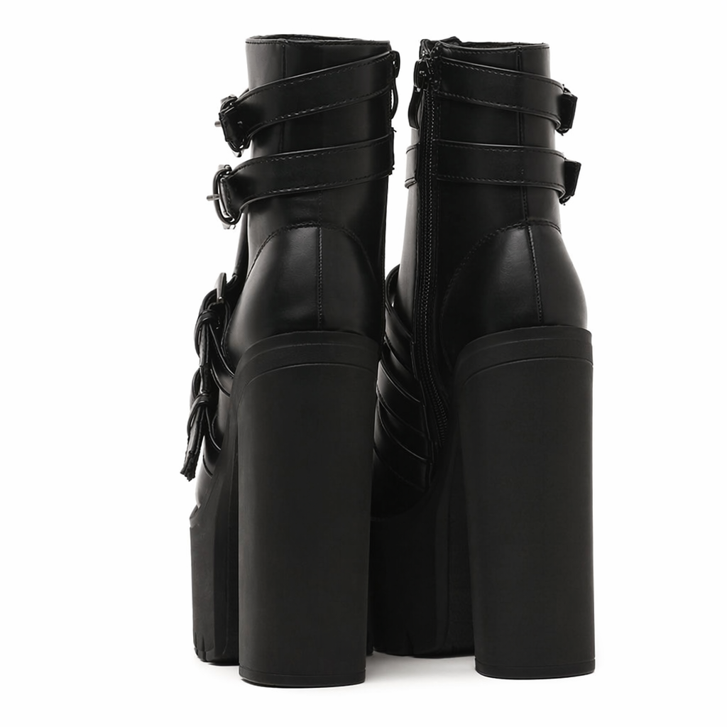 Punk Rock Chunky Block Heeled Booties for Perfect Fit Feet Default