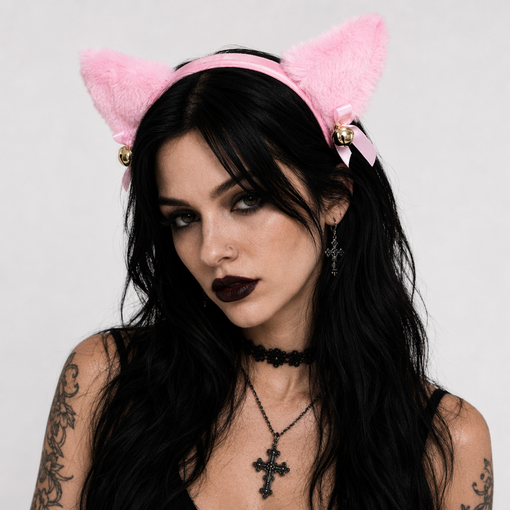 Adorable Faux Fur Fox and Kitten Ears Headband for Kawaii Outfits Pink