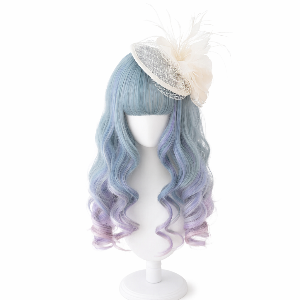 Long Wavy Lolita Wig in Blue Purple Ombre with Fringe Default Title