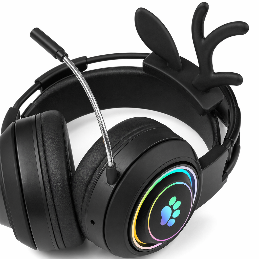 Interchangeable Deer Antler Neko Headset for Gamers and Streamers Black