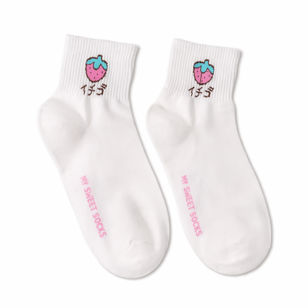 Japanese Fruit Inspired White Socks with Comfy Ankle Fit Default
