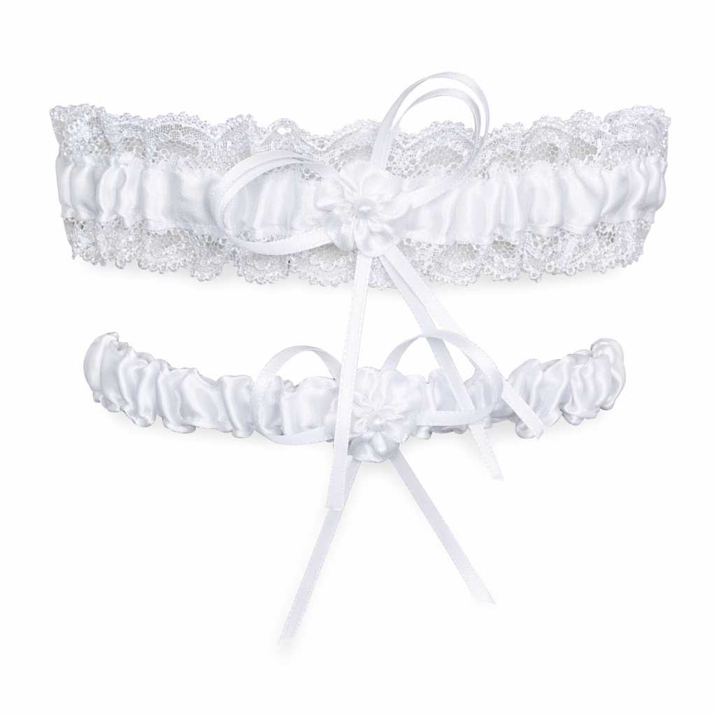 Ruffled Vegan Garter Belt Set with Chiffon and Lace Details White