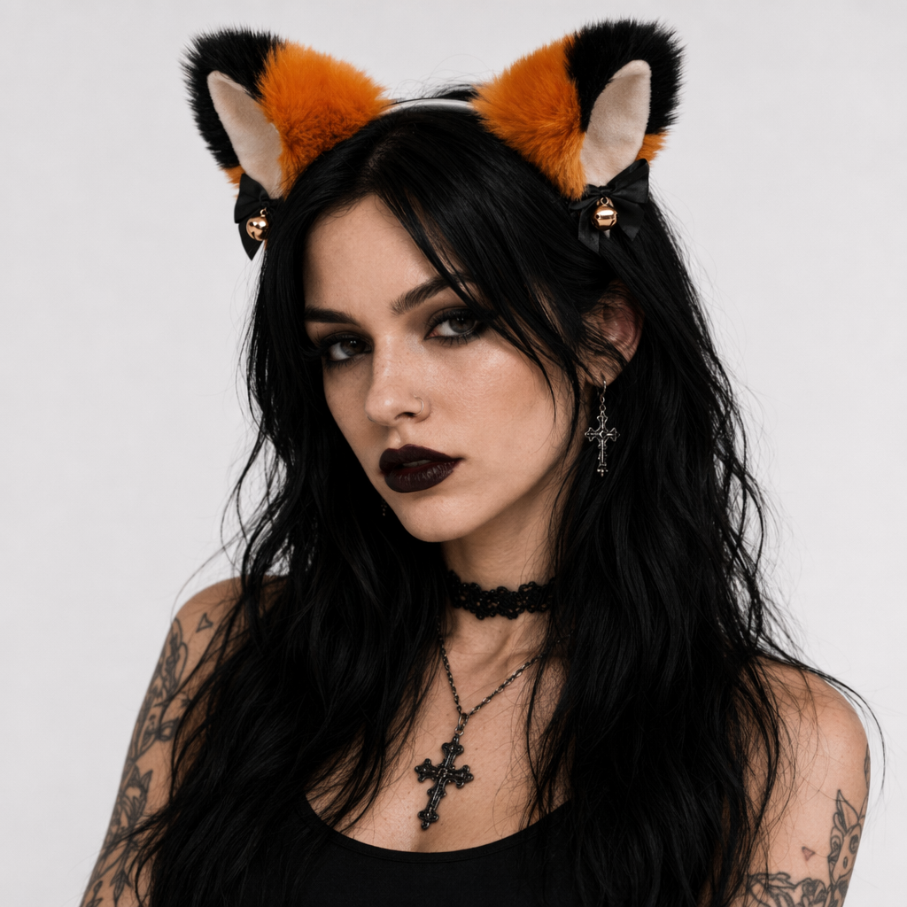 Fuzzy Kitty Cat Ear Headband with Bells and Ribbons Default Title