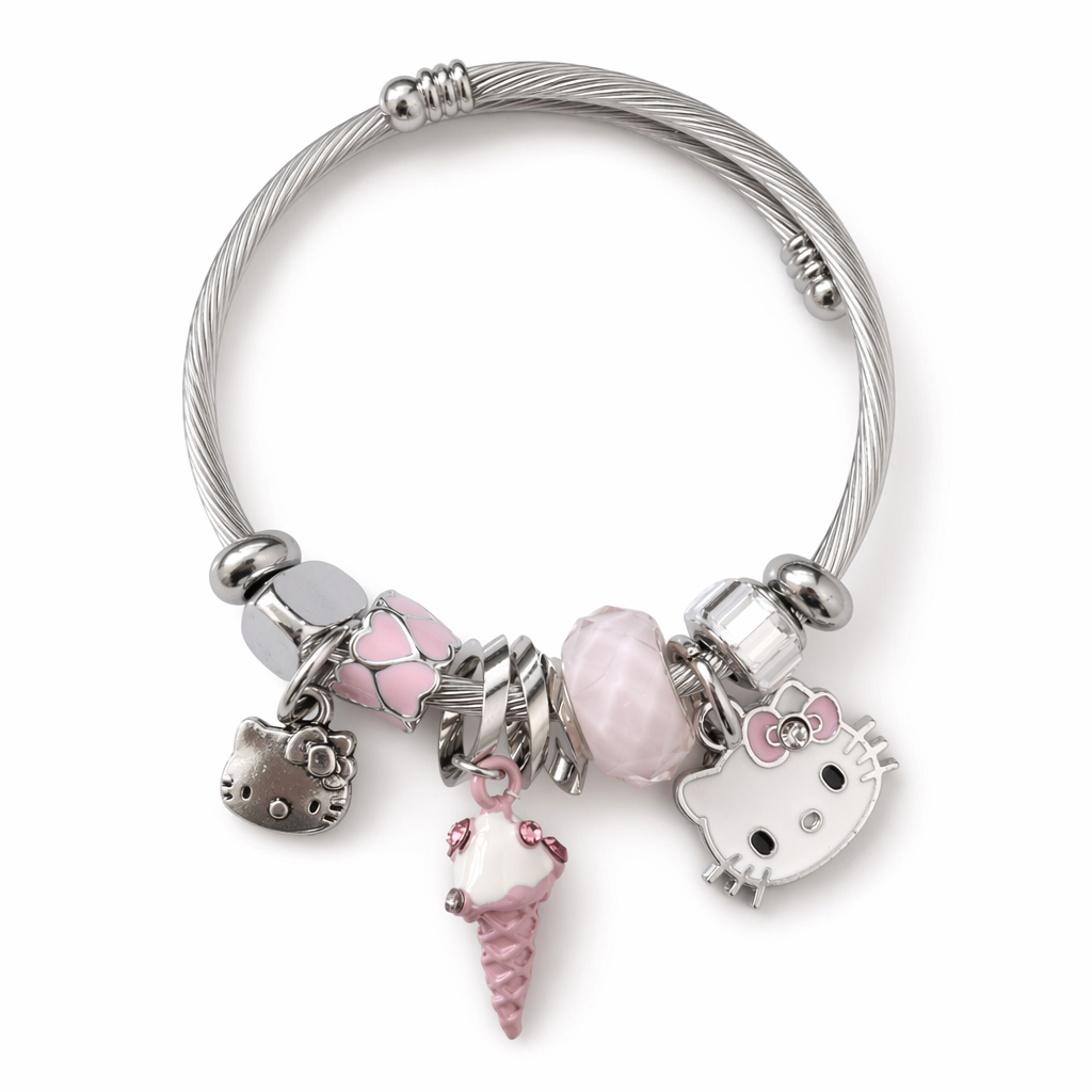 Kawaii Beaded Bracelets Inspired by Sanrio Characters Kitty Pink Icecream