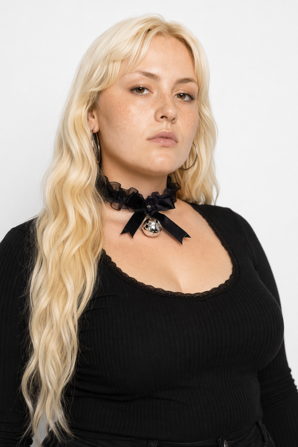 Traditional Kitten Bell Collar with Chiffon Ribbon and Jingly Bell Black