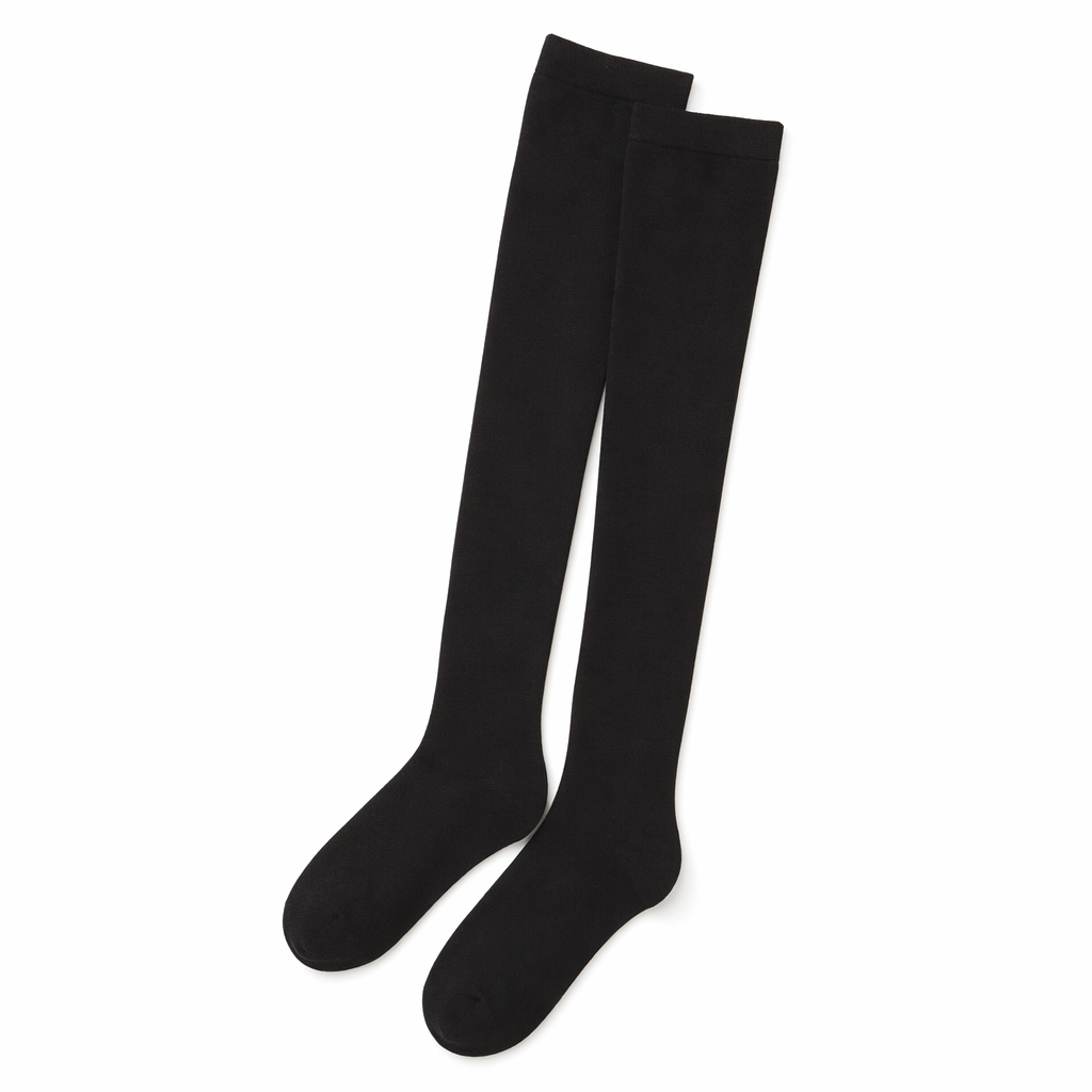 Classic Cotton Thigh High Stockings for Kids in Solid Colors Black Stockings