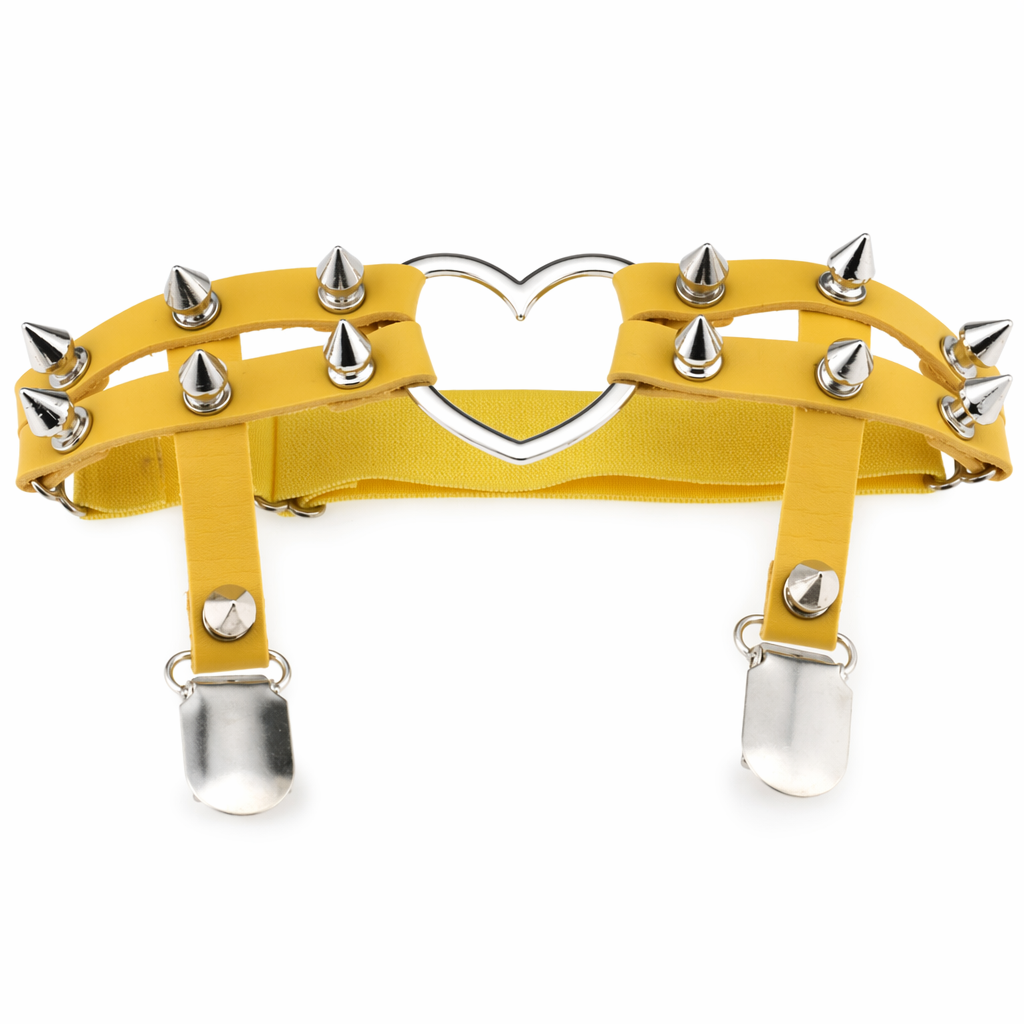 Spiky Garter Belt with Punk Rock Style and Metal Heart Yellow