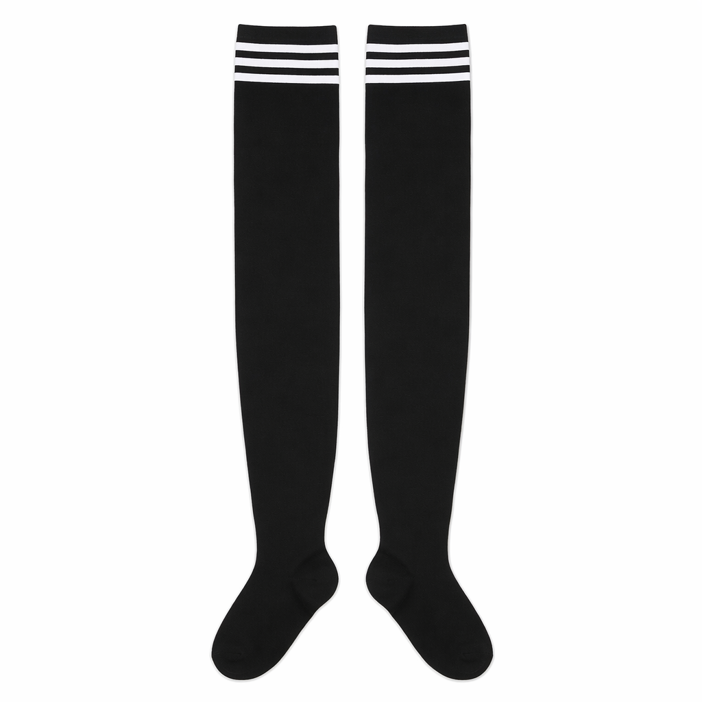 School Girl Inspired Tall Thigh High Stockings with Stripes Black