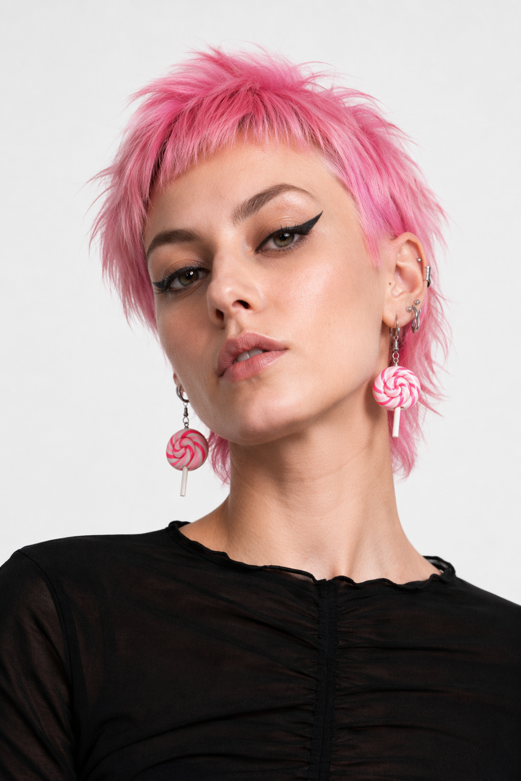 Colorful Polymer Clay Lollipop Rainbow Earrings and Pendant Necklace Pink Earrings