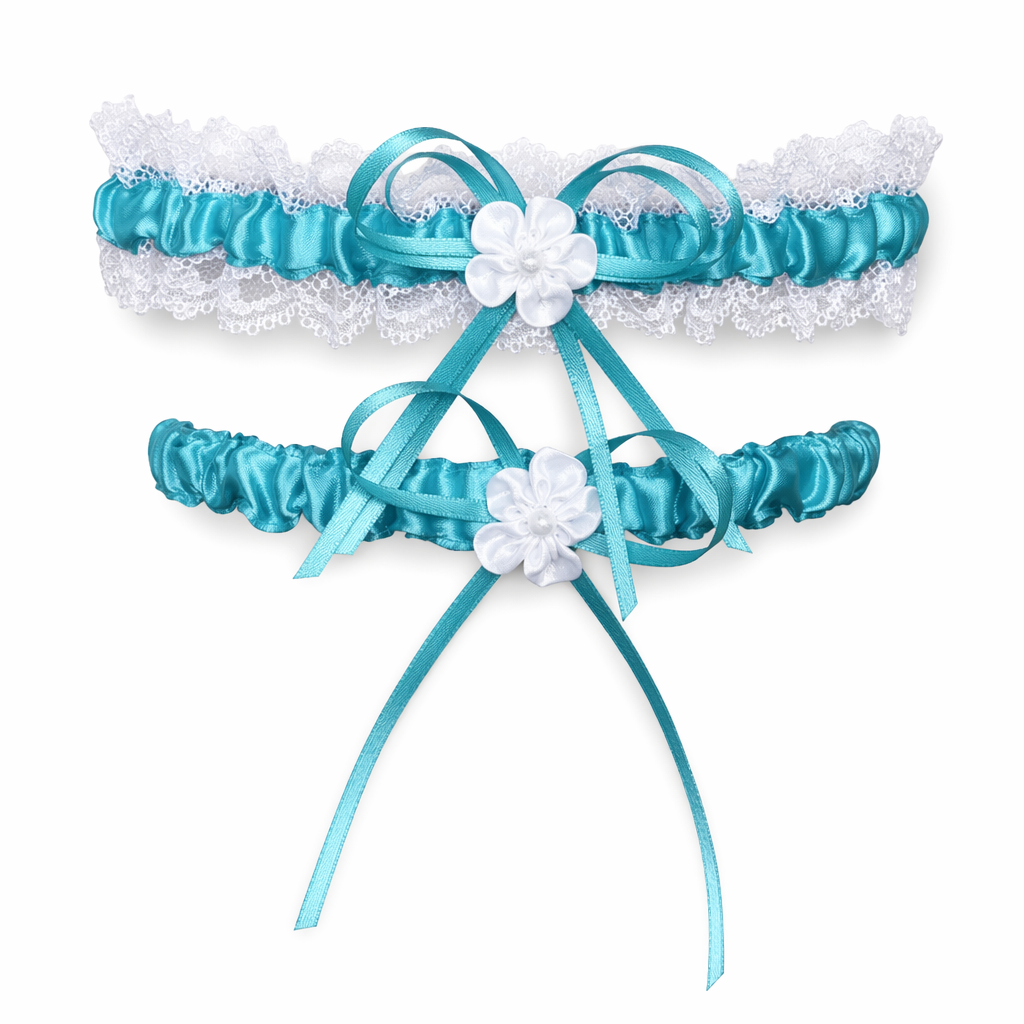 Ruffled Vegan Garter Belt Set with Chiffon and Lace Details Sky Blue