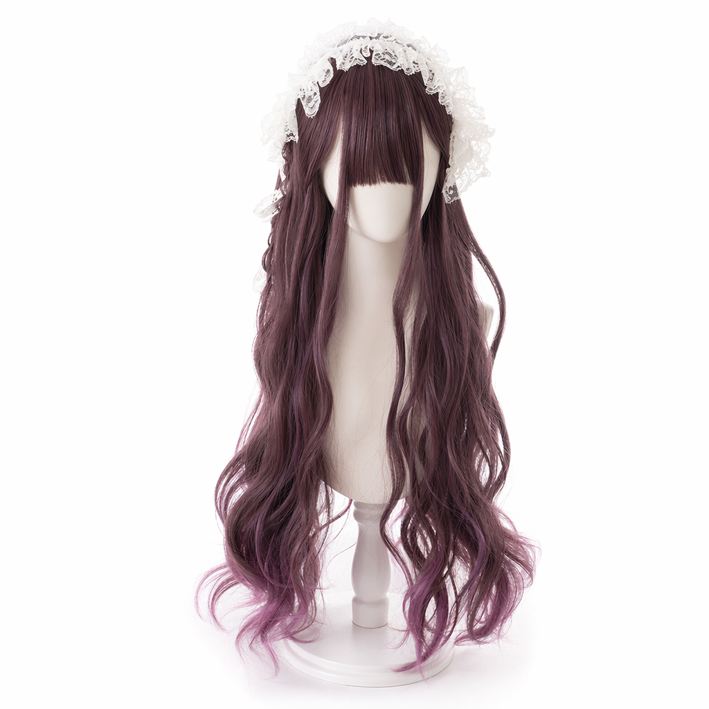 Dark Red Wavy Lolita Wig with Ombre Style and Soft Waves Default