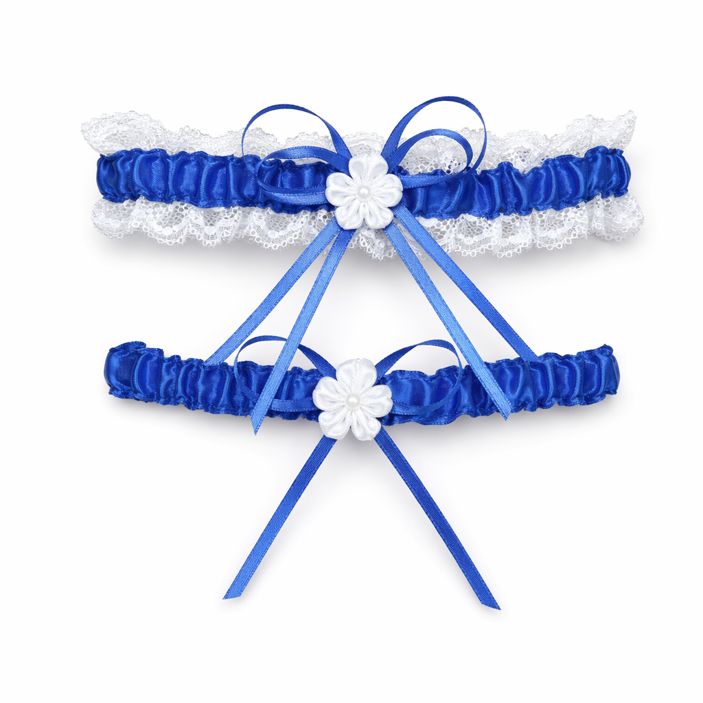 Ruffled Vegan Garter Belt Set with Chiffon and Lace Details Blue