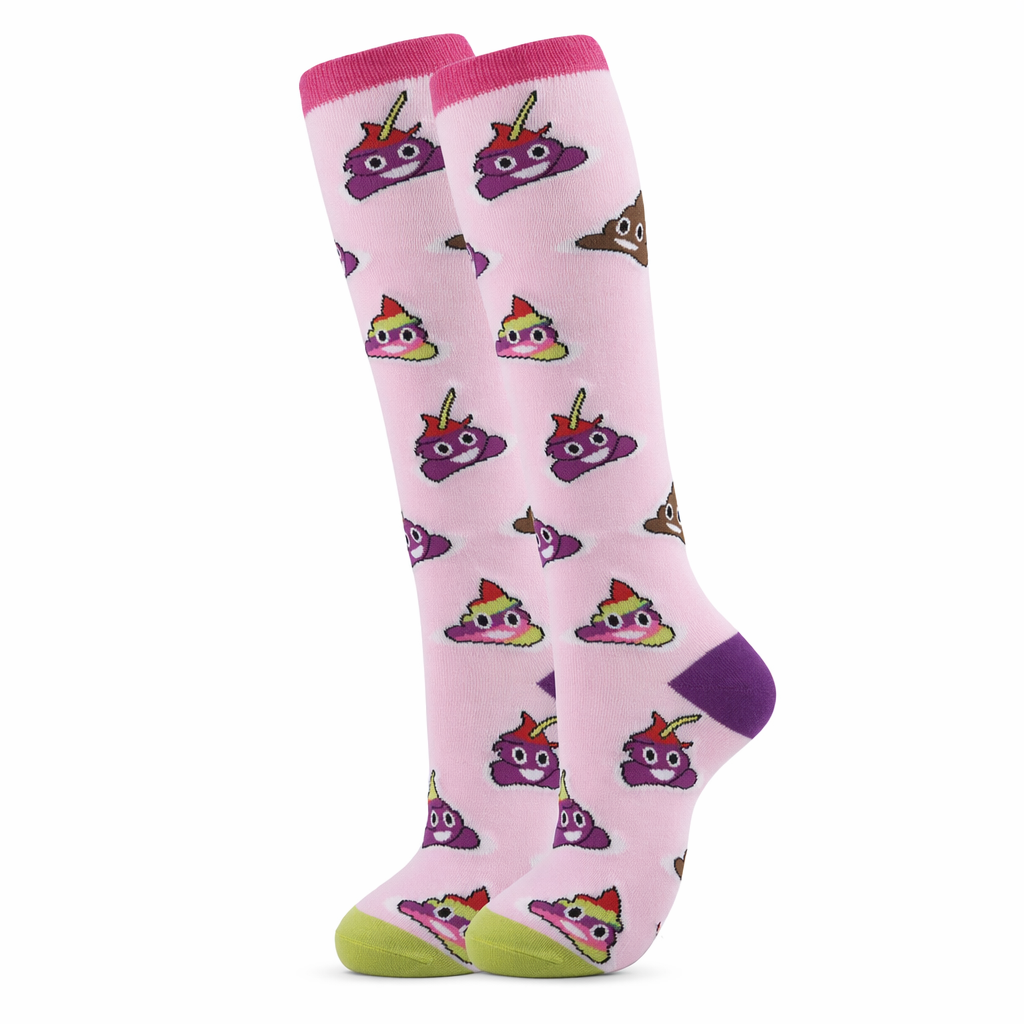 Pink and Purple Poop Emoji Knee High Socks in Cotton Fabric Default Title
