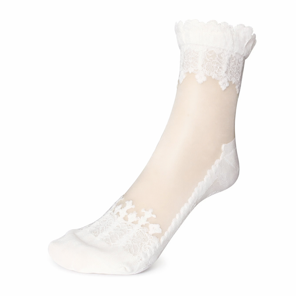 Elegant Lace Band Socks in Clear Fabric and Various Colors White