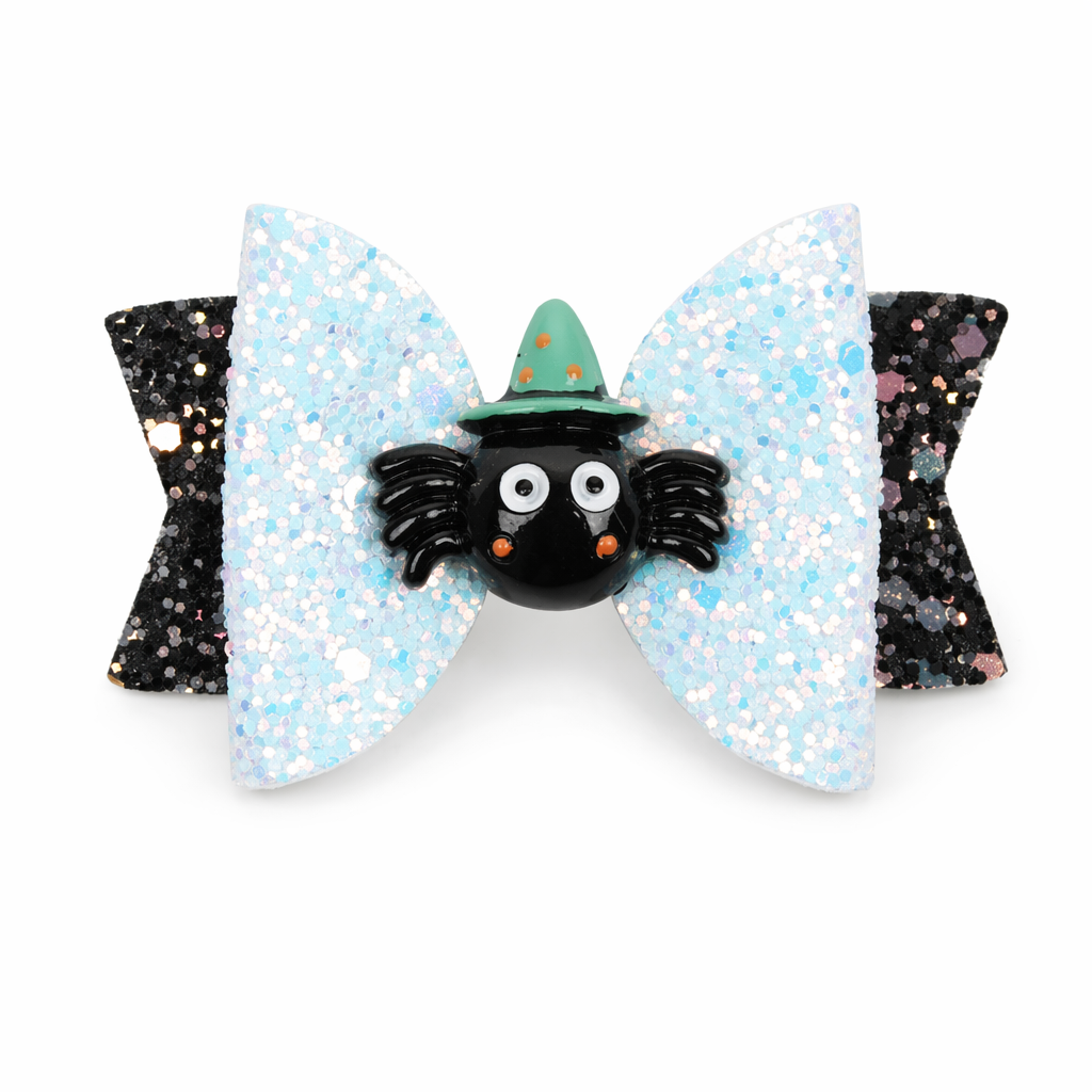 Glittery Halloween Hair Bows with Spooky Cabochons in Stock Spider With Hat