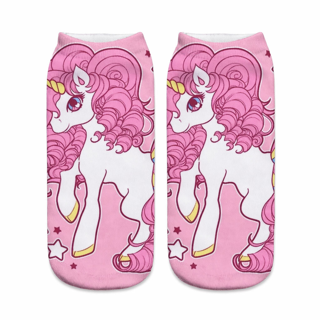 Magical Emoji Ankle Socks Inspired by Apple Unicorn Emoji Pink Unicorn