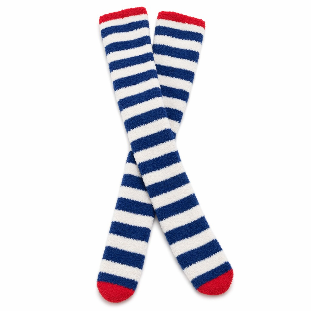 Cozy Fuzzy Thigh Highs for Kawaii Fashion Lovers Navy Striped
