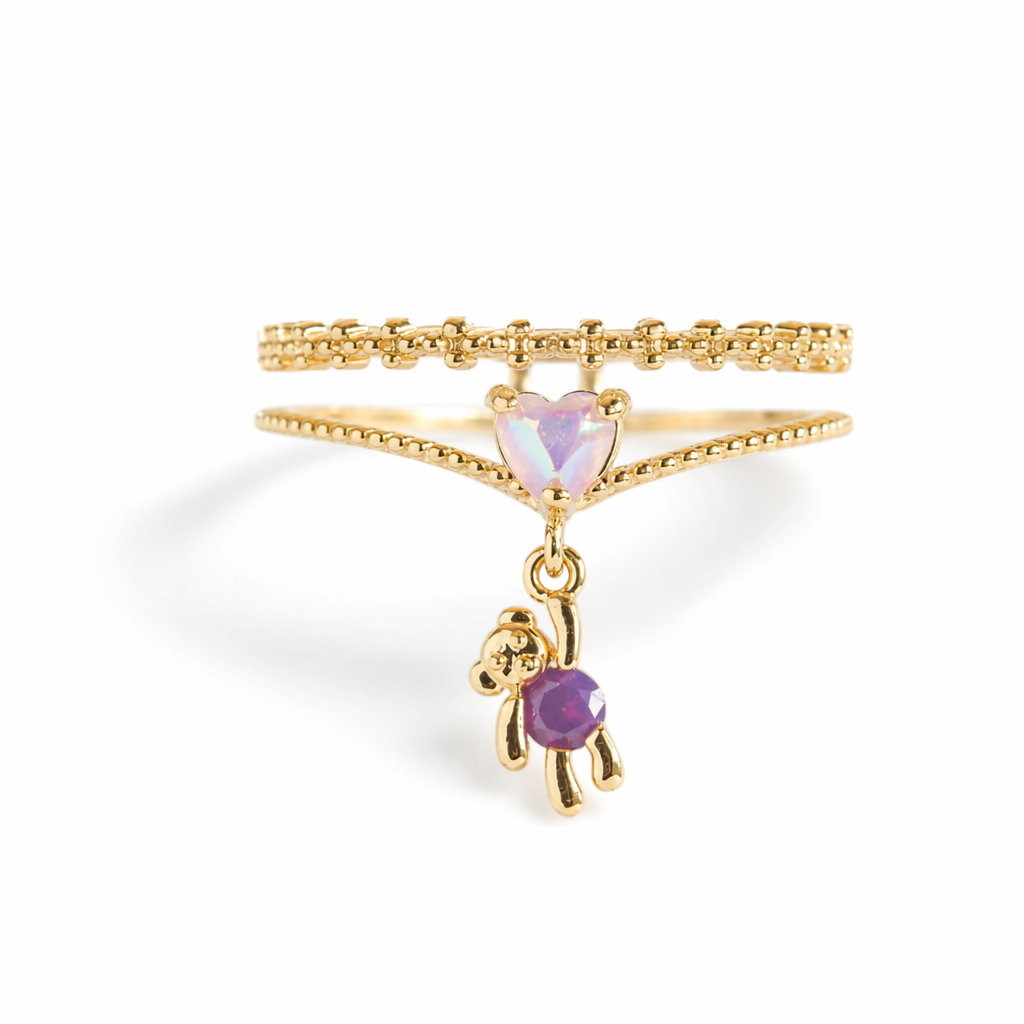 Kawaii Babydoll Rings for Whimsical Stacking and Playful Style Bear