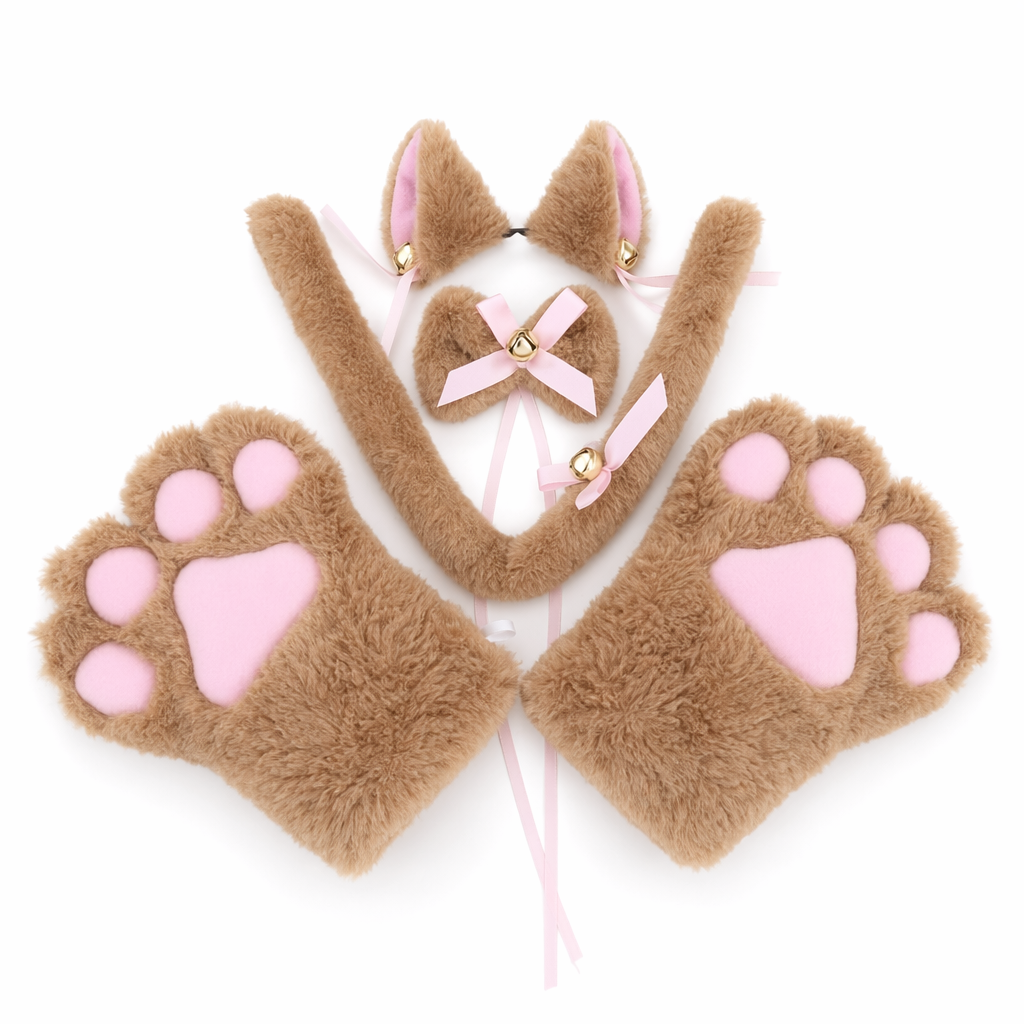 Complete Neko Cat Cosplay Accessories Set for All Sizes Tan