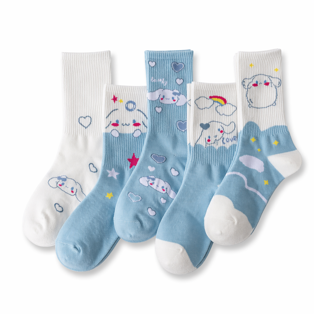 Sweet Puppy Sock Sets for Kawaii Enthusiasts 5pcs Set 4