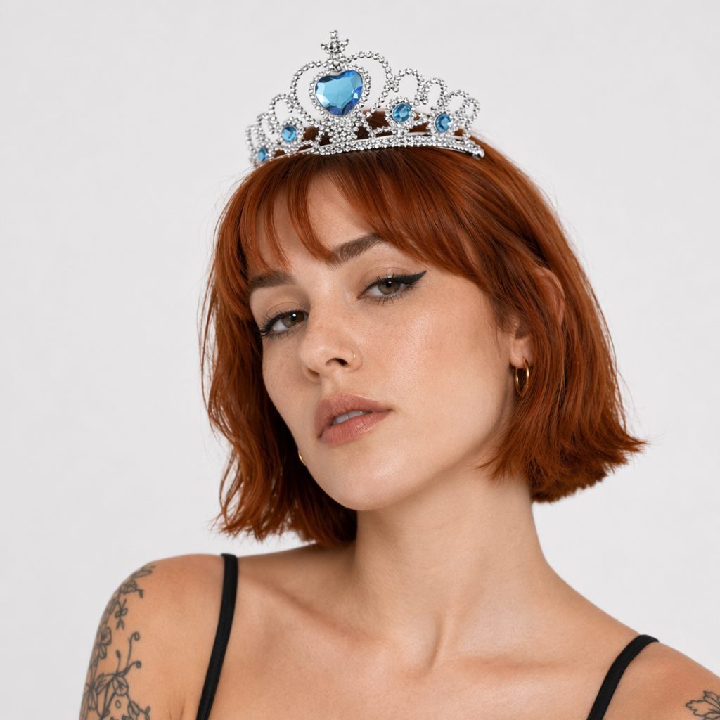 Rhinestone Embellished Gemstone Princess Tiara Blue