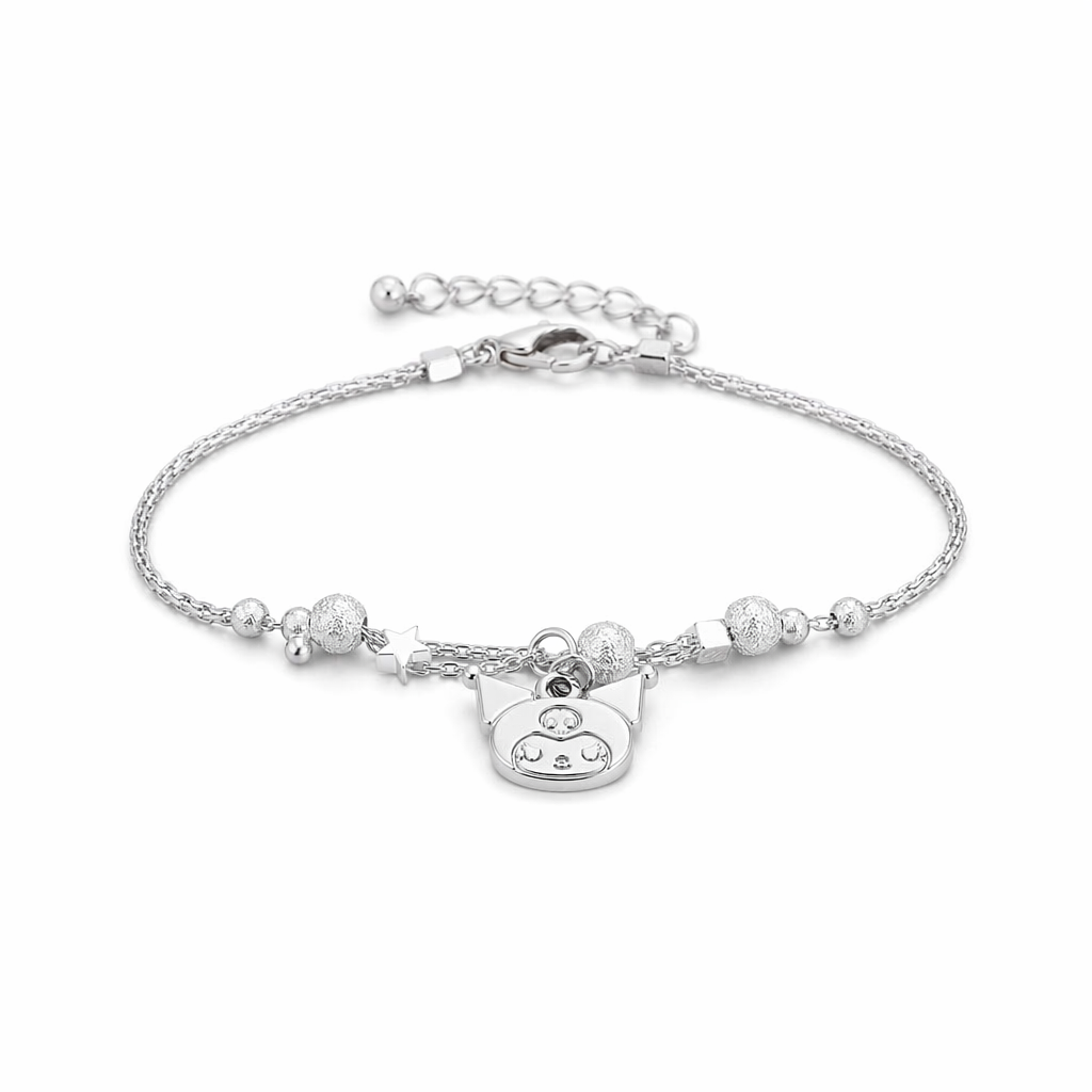 Kawaii Beaded Bracelets Inspired by Sanrio Characters Silver Kuromi