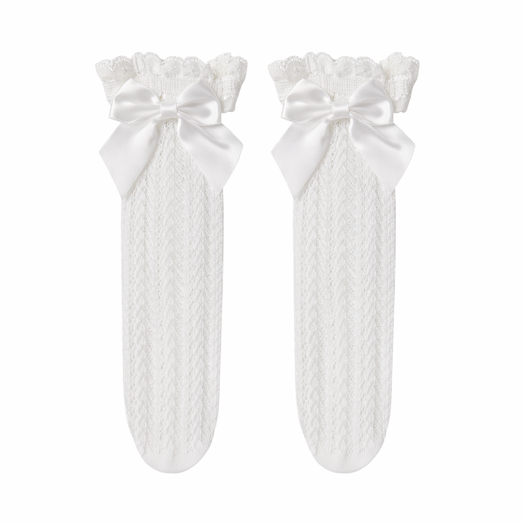 Lace Ankle-High Stockings with Strawberry Ribbon and Ruffle Top White Ruffles