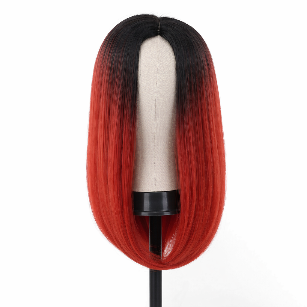 Medium Length Ombre Long Bob Wig in Chic Colorful Style Red