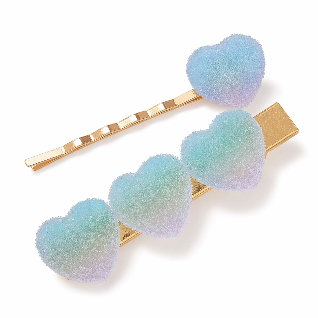 Handcrafted 3D Heart Shaped Sugar Candy Hair Clips Blue