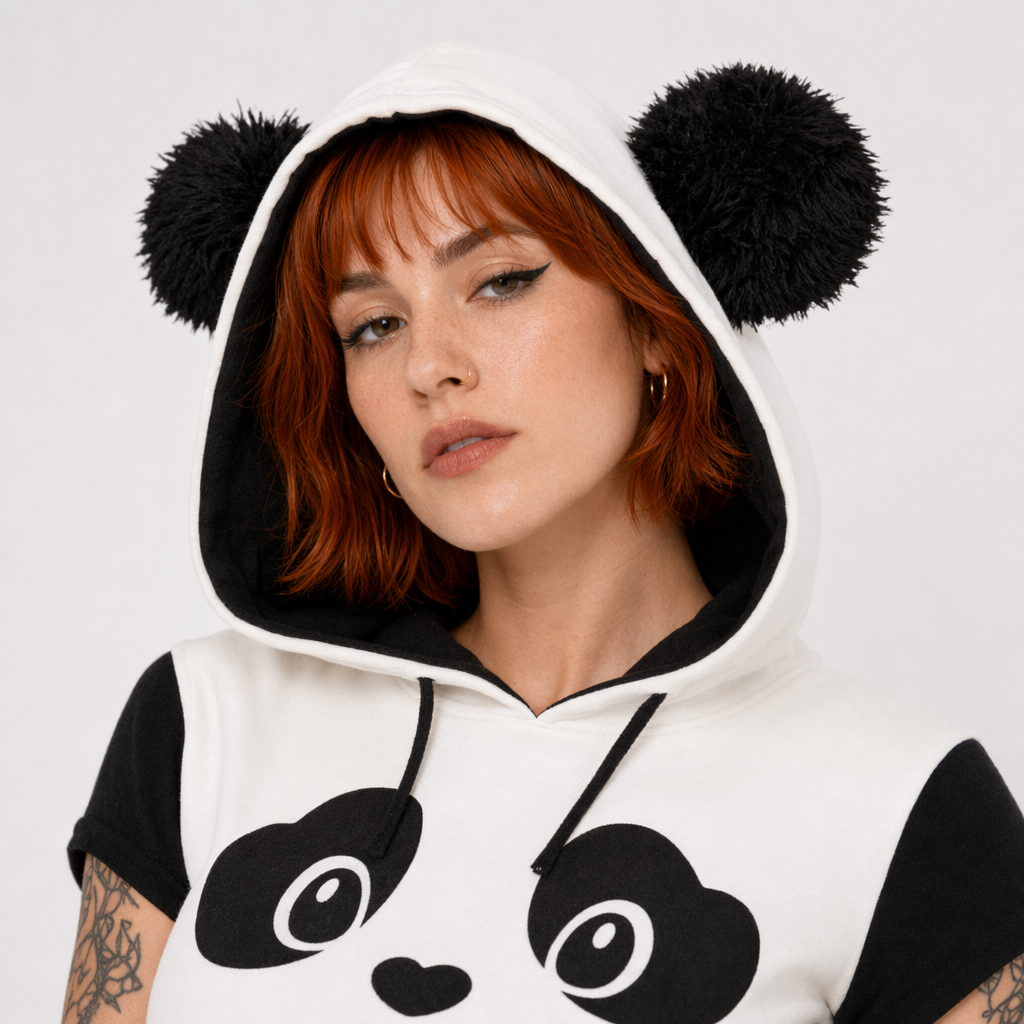 Cute Panda Bear Inspired Hoodie with Fuzzy Ears and Warm Sleeves M