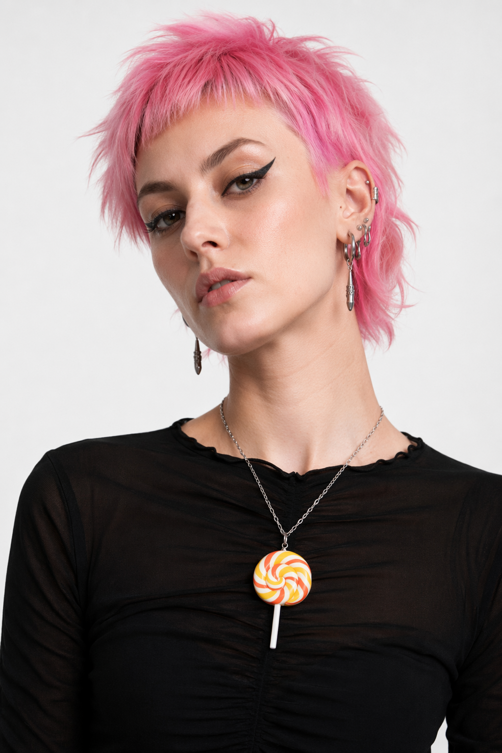 Colorful Polymer Clay Lollipop Rainbow Earrings and Pendant Necklace Orange Necklace
