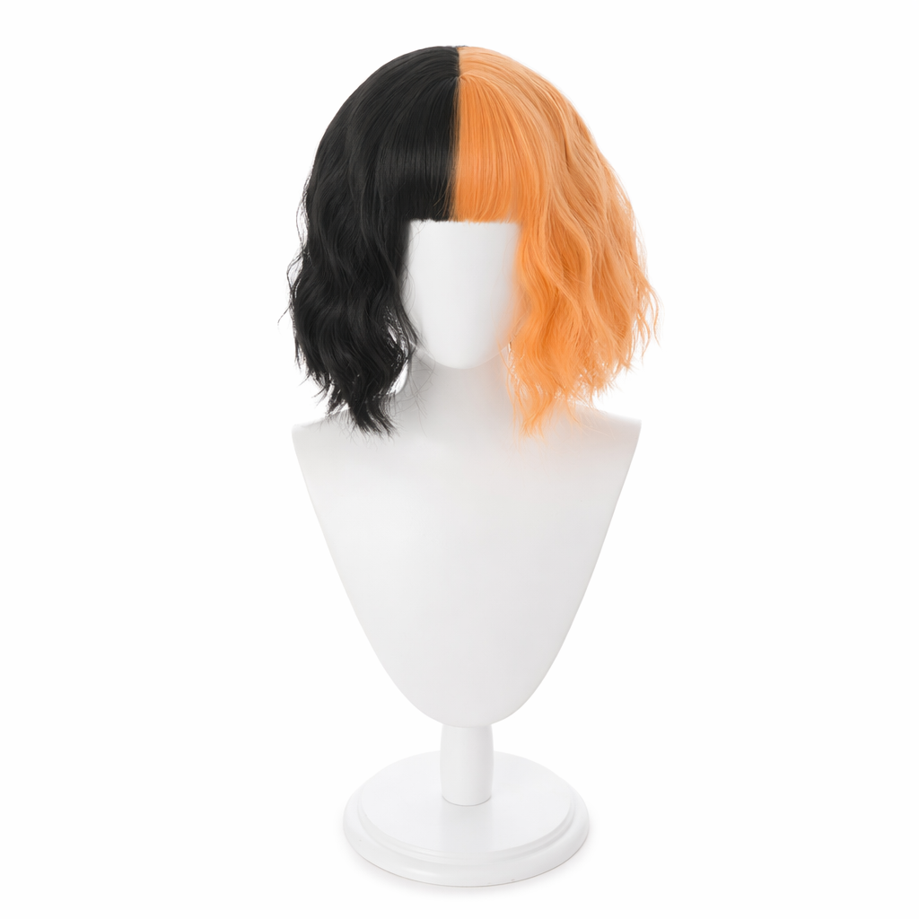 Orange and Black Two Tone Medium Length Lolita Wig in New Condition Wig Without Horns