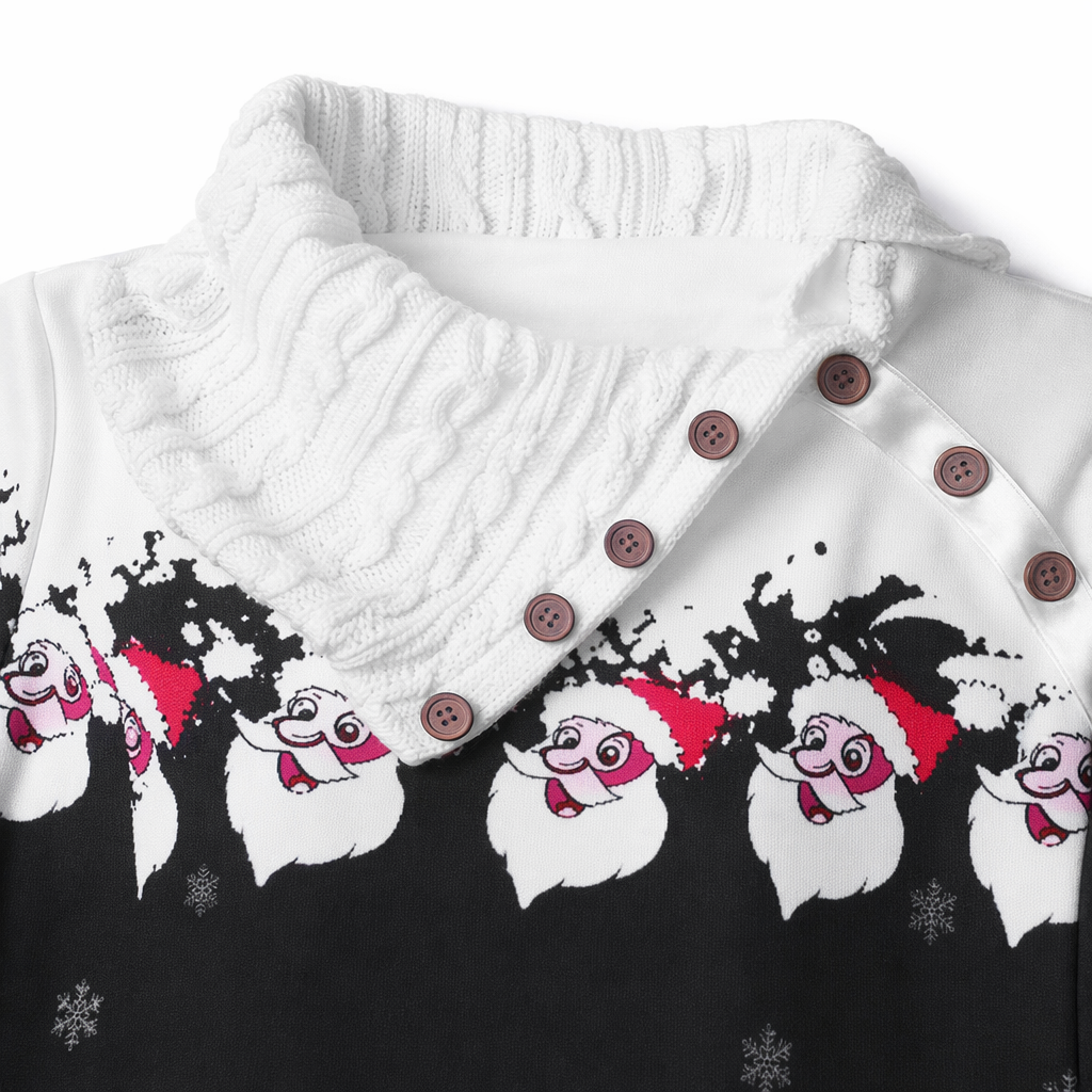 Cozy Cable Knit Cowl Neck Santa Sweater for Holiday Cheer Black